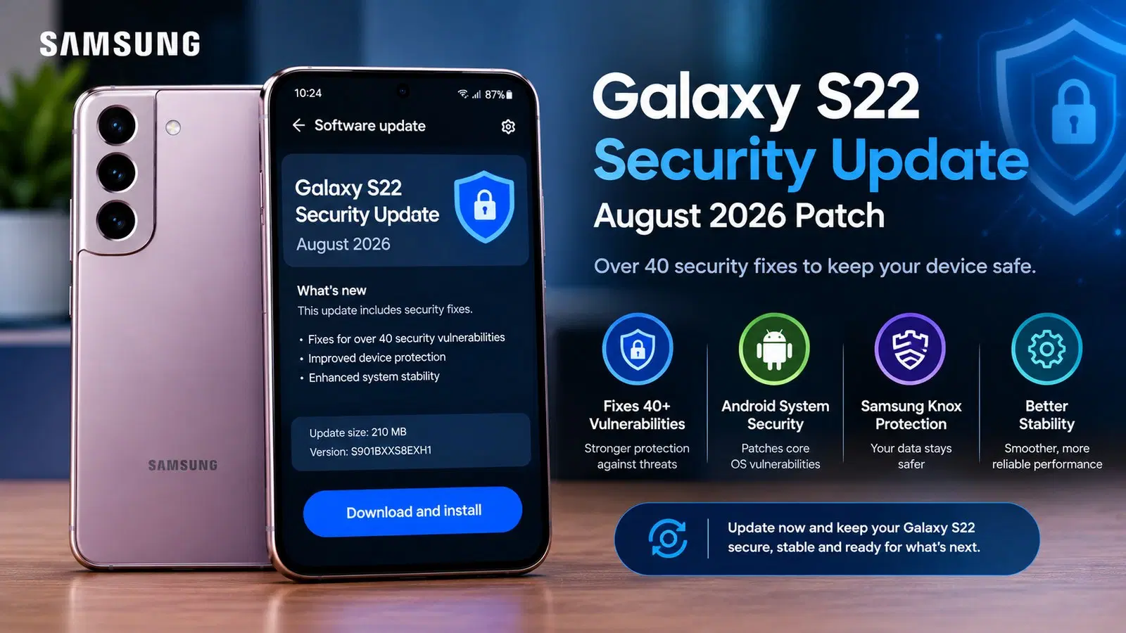 Galaxy S22 security update August 2026 patch with security fixes
