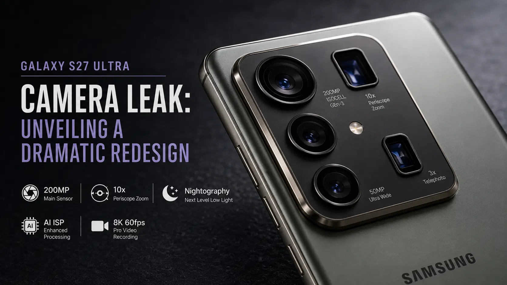 Galaxy S27 Ultra camera leak showing a redesigned rear camera island