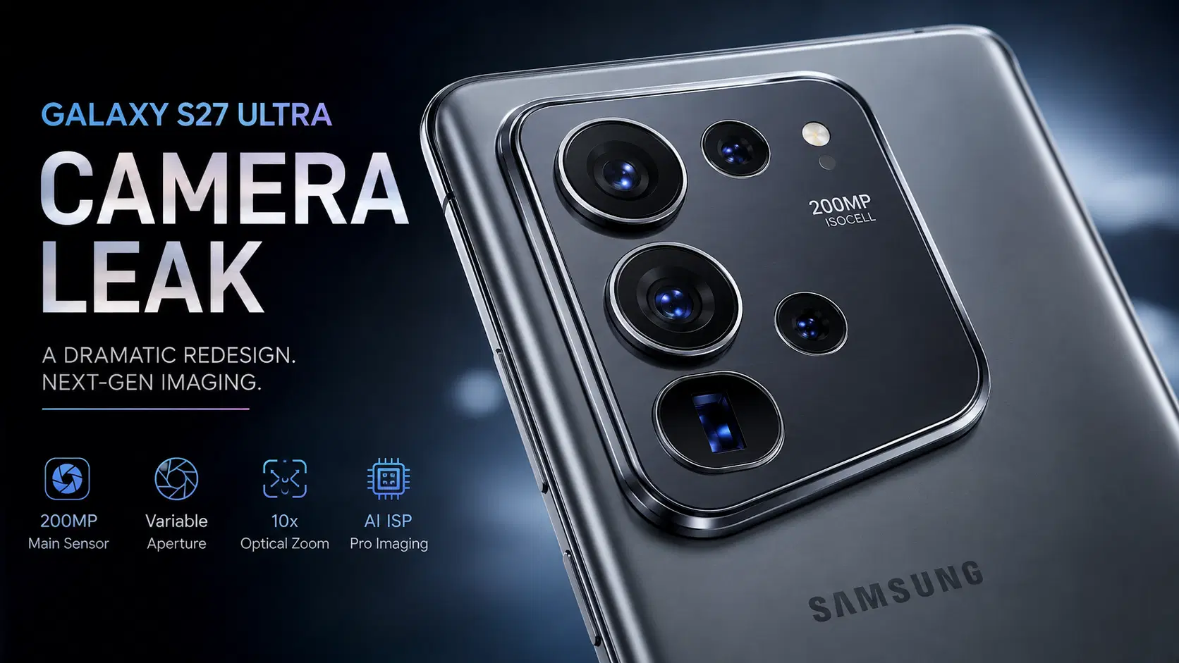 Galaxy S27 Ultra camera system with 200MP sensor, dual telephoto lenses and AI imaging